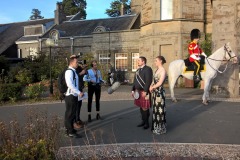 2019 Edinburgh Captain and Lass interviewed by German TV crew from ZDF TV outside Dalmahoy