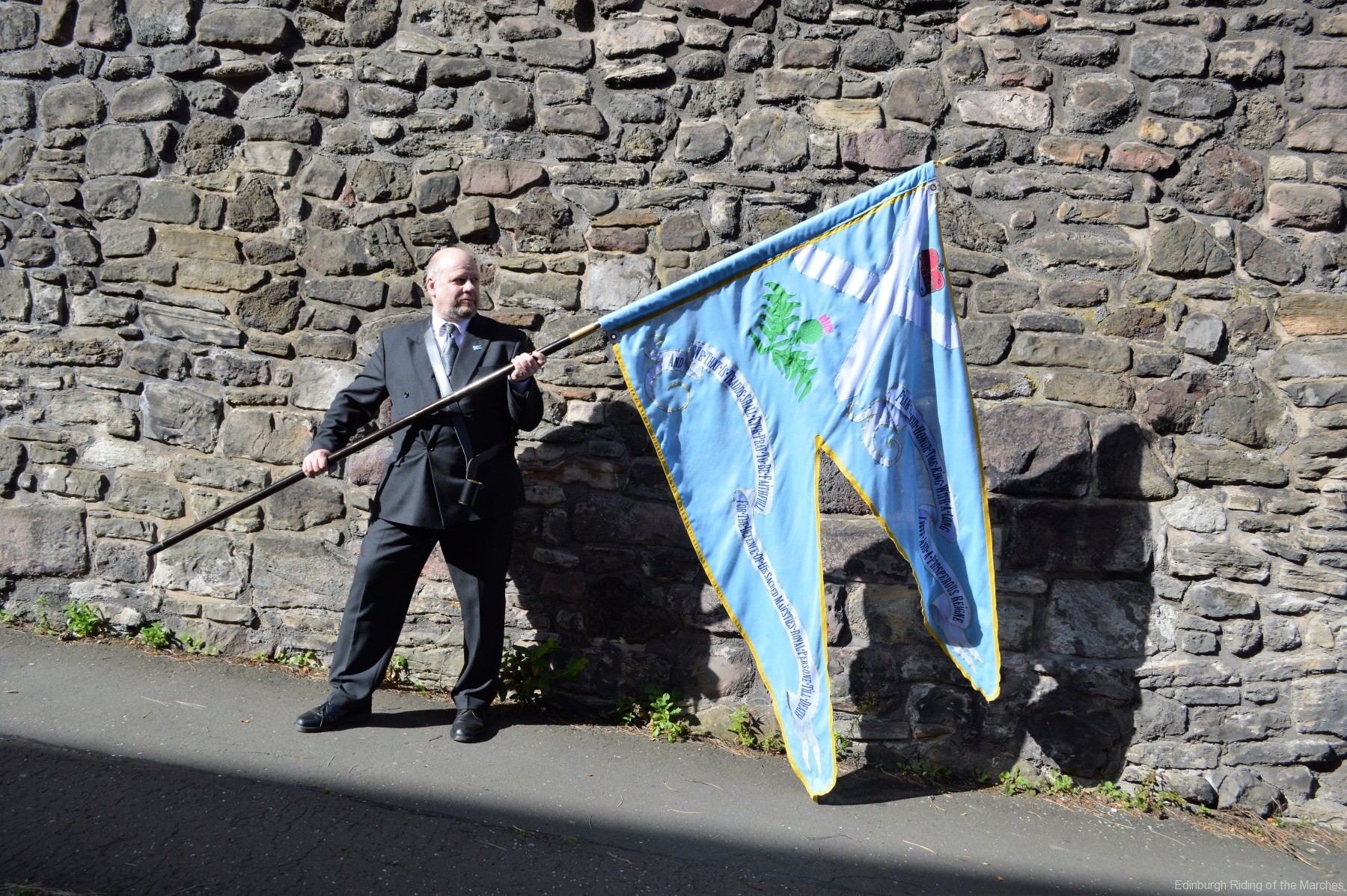 Gordon Rutter, bearer of the Blue Blanket for Incorporated Trades of Edinburgh and Historian to Edinburgh March Riding Association