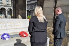 2021 Captain and Lass Elect, Jay Sturgeon and Abbie McDowall lay a wreath at the City Chambers War Memorial