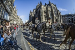 Riding past St Giles Cathedral on the Royal Mile